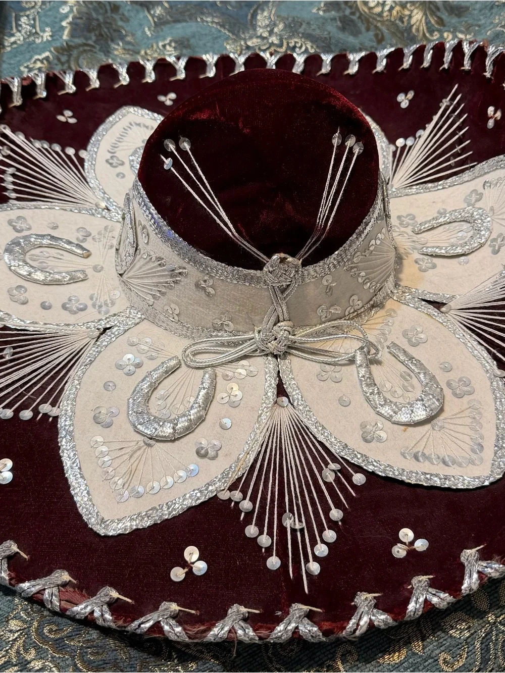 Pigalle Mexican Sombrero Mariachi Hat XXXXXXX Red Maroon Silver Sequins
